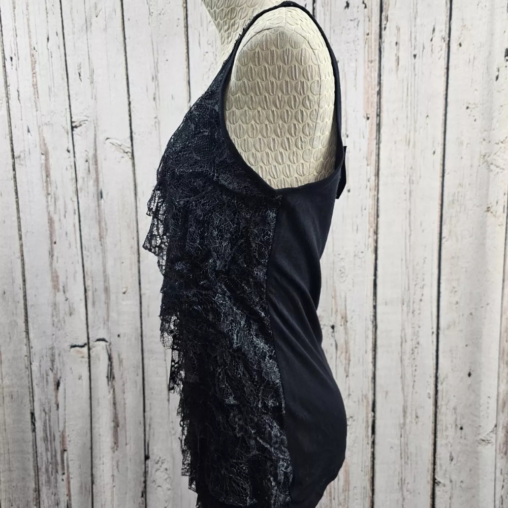 Women's Medium Express Black & Metallic Ruffle Tank Top Blouse Shirt NEW - Picture 4 of 8